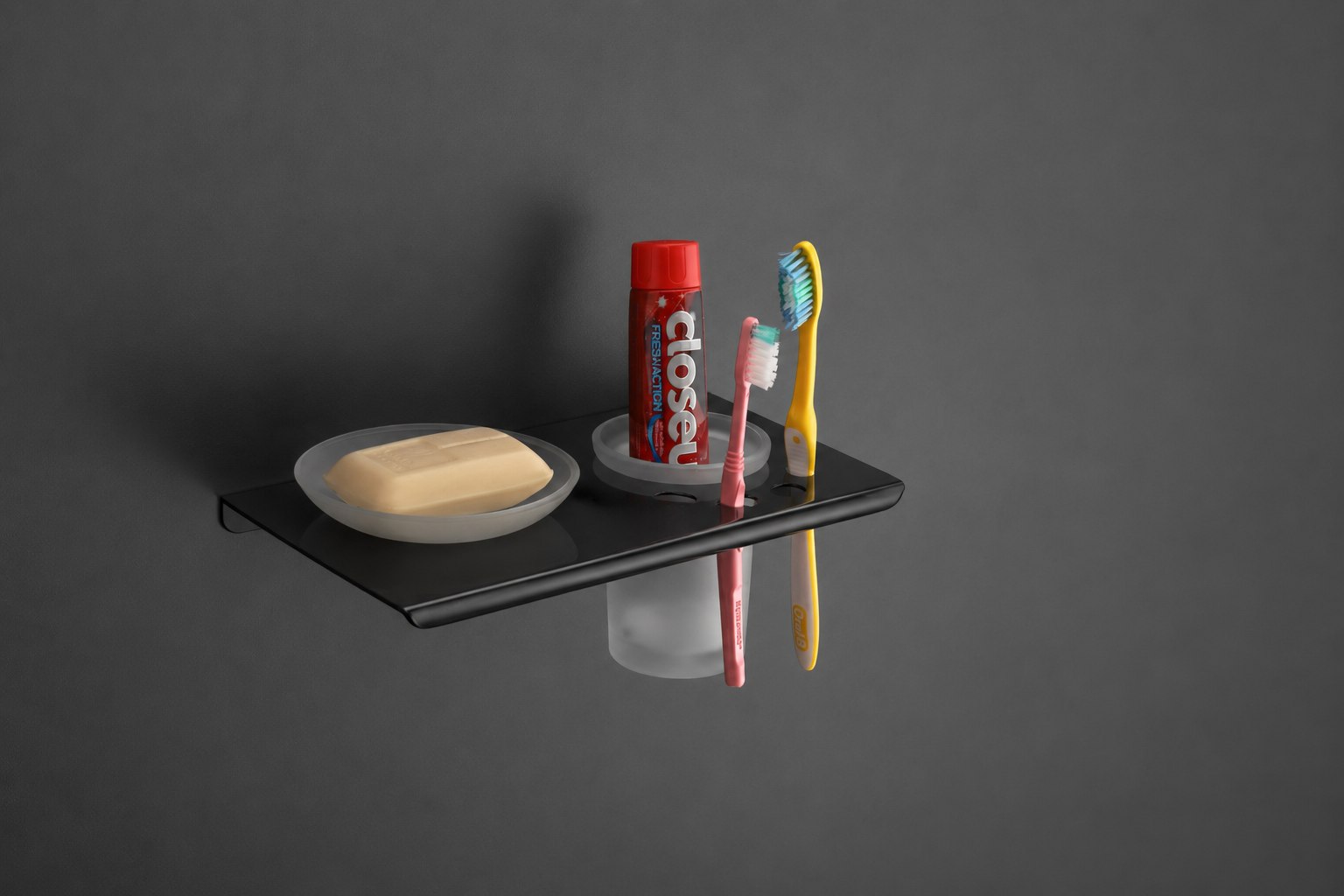 Soap Dish With Tooth Brush Holder - Black