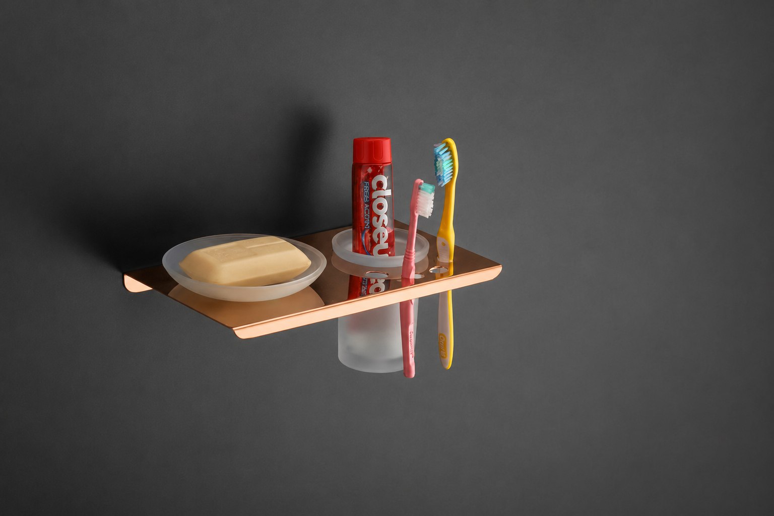Soap Dish With Tooth Brush Holder - Rose Gold