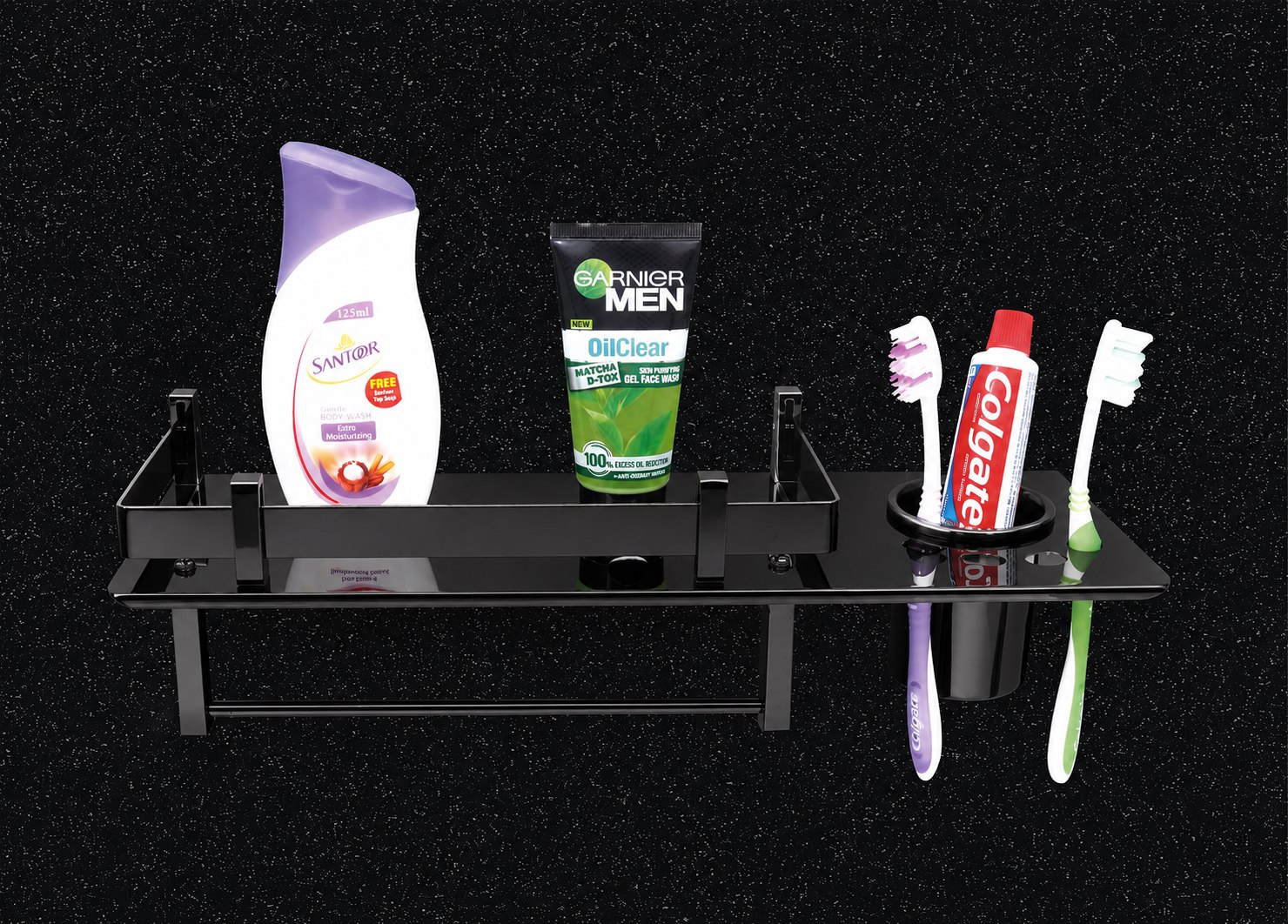 Three In One - Soap Dish With Tooth Brush Holder - Black