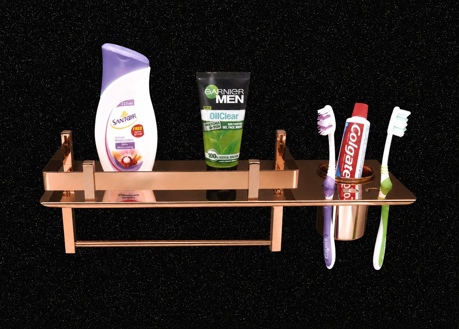 Three In One - Soap Dish With Tooth Brush Holder - Rose Gold