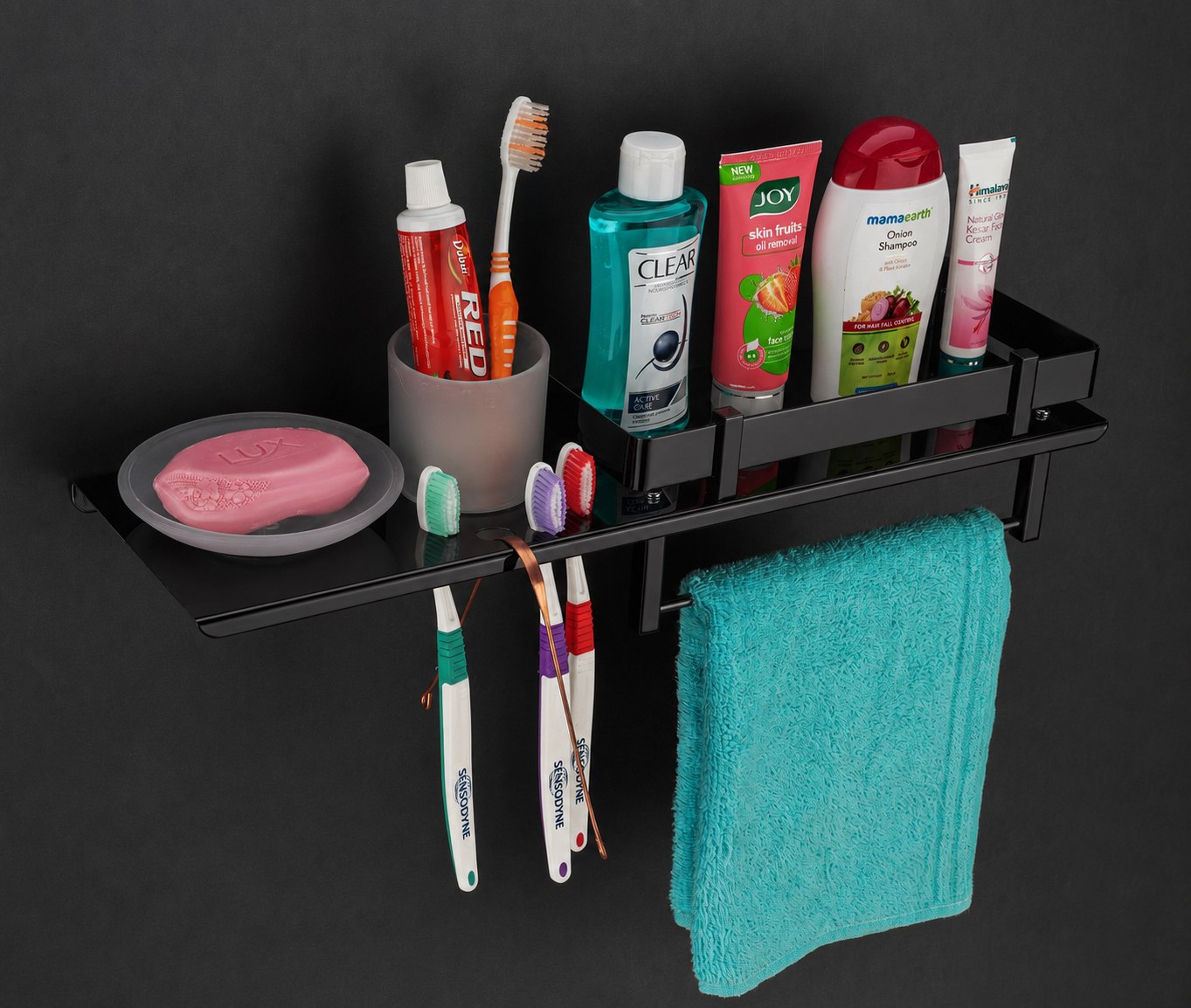 Four In One - Soap Dish With Tooth Brush Holder - Black