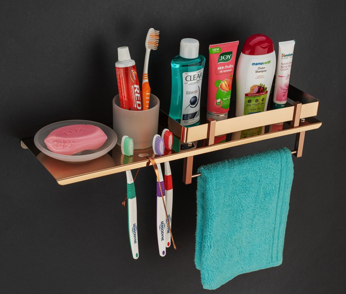 Four In One - Soap Dish With Tooth Brush Holder - Rose Gold