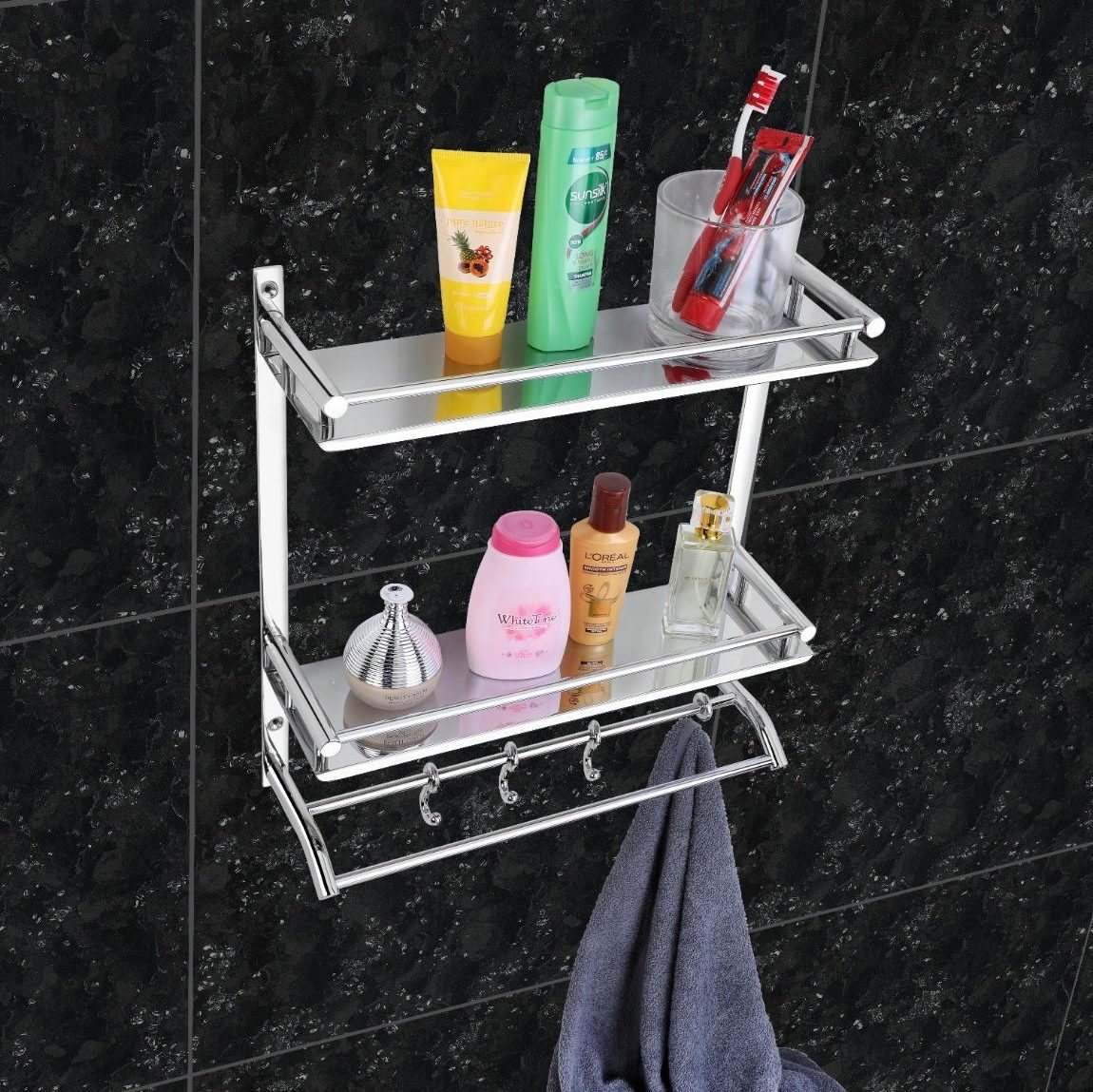 Double Shelf With Towel Rod - Bath Racks & Holders | Verenza